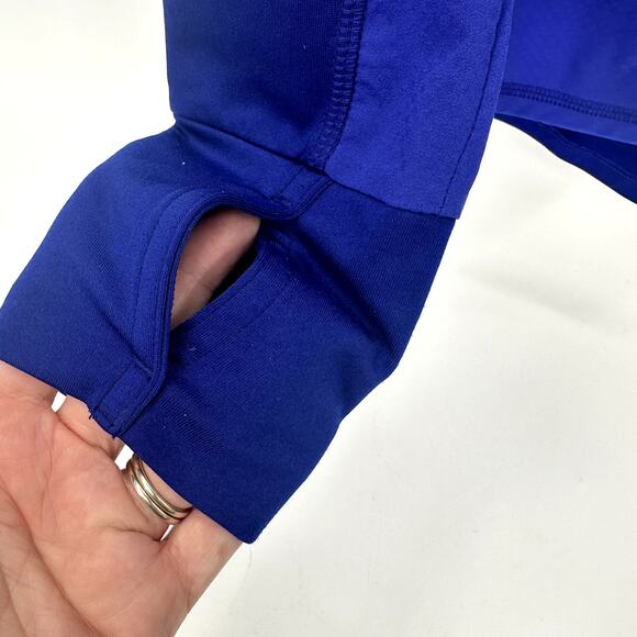 Athleta Plush Tech Hoodie Womens Medium Blue Activewear Pockets Thumbholes - Picture 4 of 10